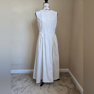 Commense Sleeveless Dress Womens L Ivory Midi Pockets